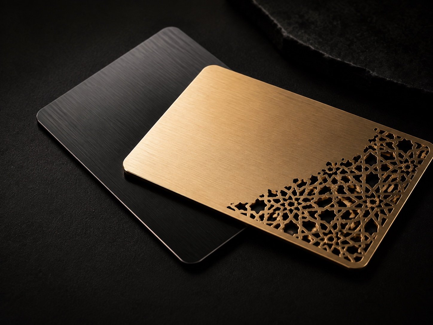 Gold precision-cut metal card detail