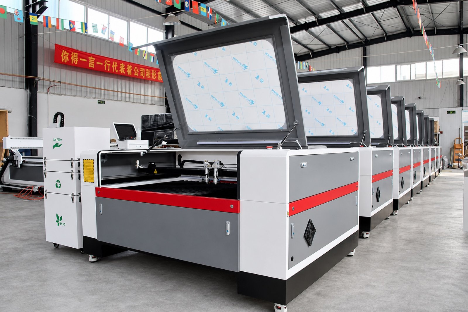 Row of precision laser production equipment