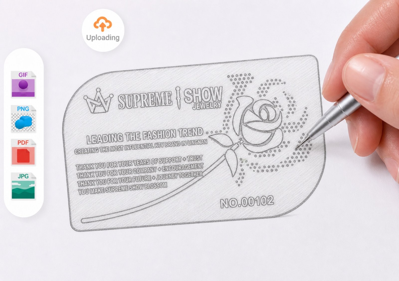 Metal card concept sketch with artwork upload formats